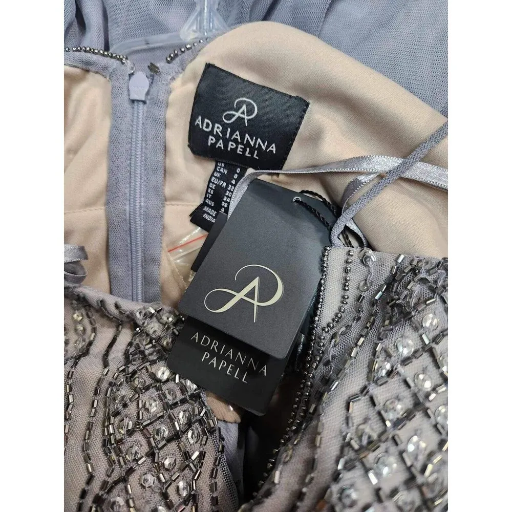 Adrianna Papell Sequined Beaded Chiffon Gown Dress Size 0 SRP $549 - Image 8