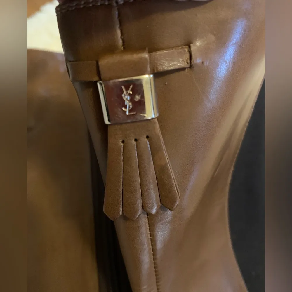Yves saint laurent knee high leather pointed toe heel boots in brown size 40 - Image 15