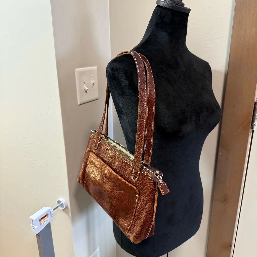 Ellington Dark Brown Leather Shoulder Purse Bag Zip‎ Top Neutral Natural Minimal - Image 9