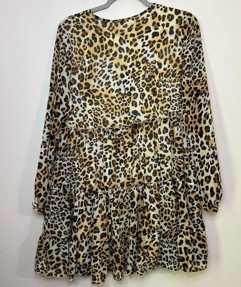 NWT Altar'd State Leopard Print Long Sleeve Flowy Tiered Mini Dress Size S - Image 7