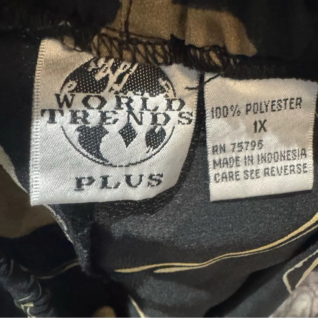 Vintage World Trends black mocha and green print maxi skirt size 1X - Image 4