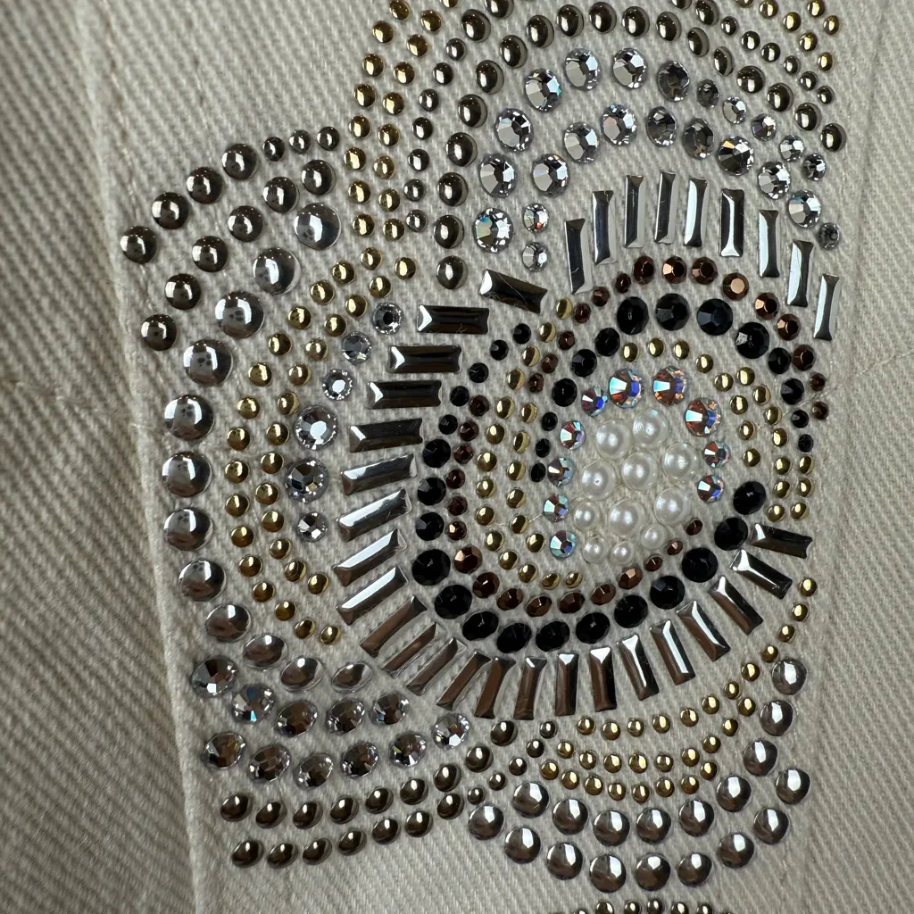 Christine Alexander Cream Silver Embroidered Jean Jacket Size M - Image 4