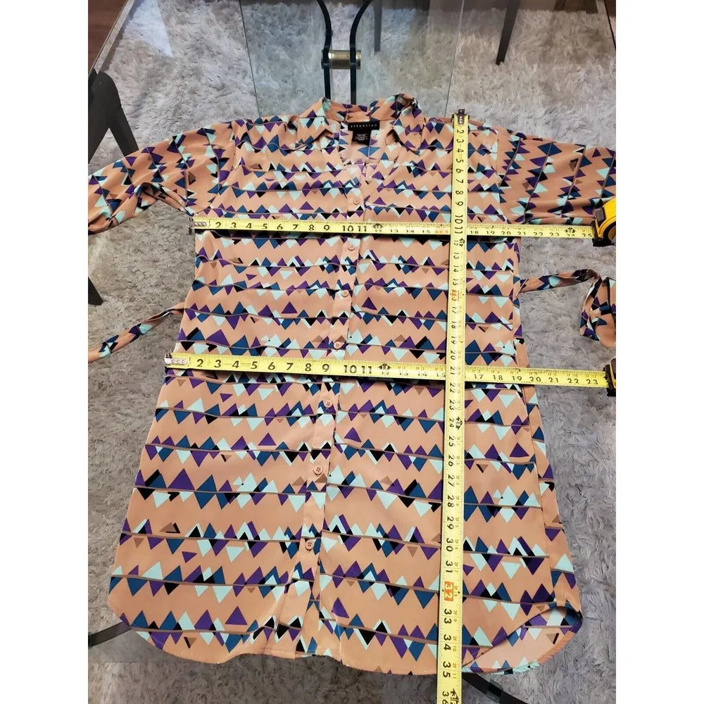 Attention Women's Multicolor Polyester Collared Long Sleeve Knee Length Dress M - Image 12