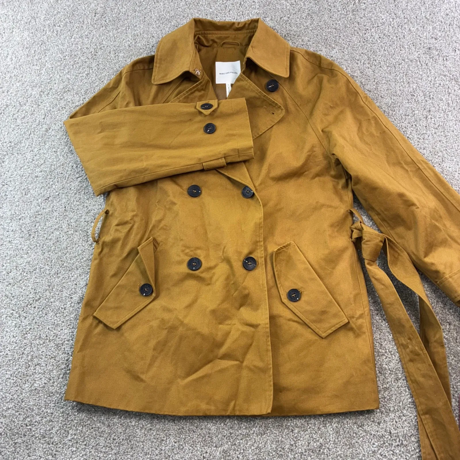 Avec Les Filles Women Small Mustard Yellow Double‎ Breasted Trench Coat Belted - Image 3