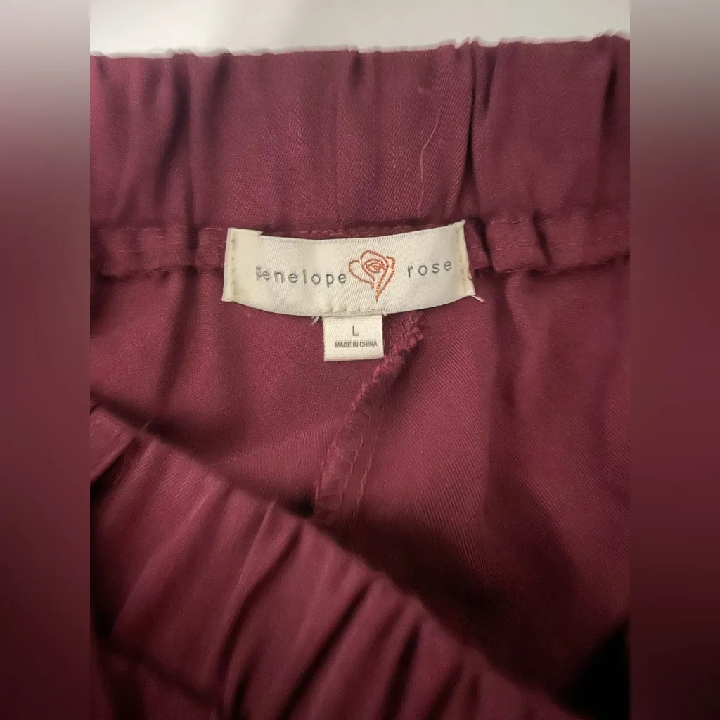 Burgundy Wide Leg High Waisted Tie Waist Trousers Red Size L - Image 5