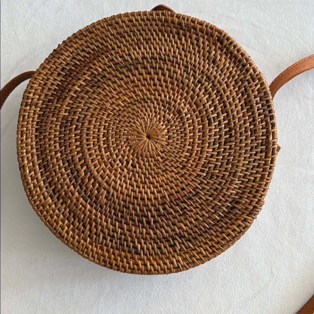 Vintage Boho Bohemian Natural Fiber Round Rattan Bag - Image 4