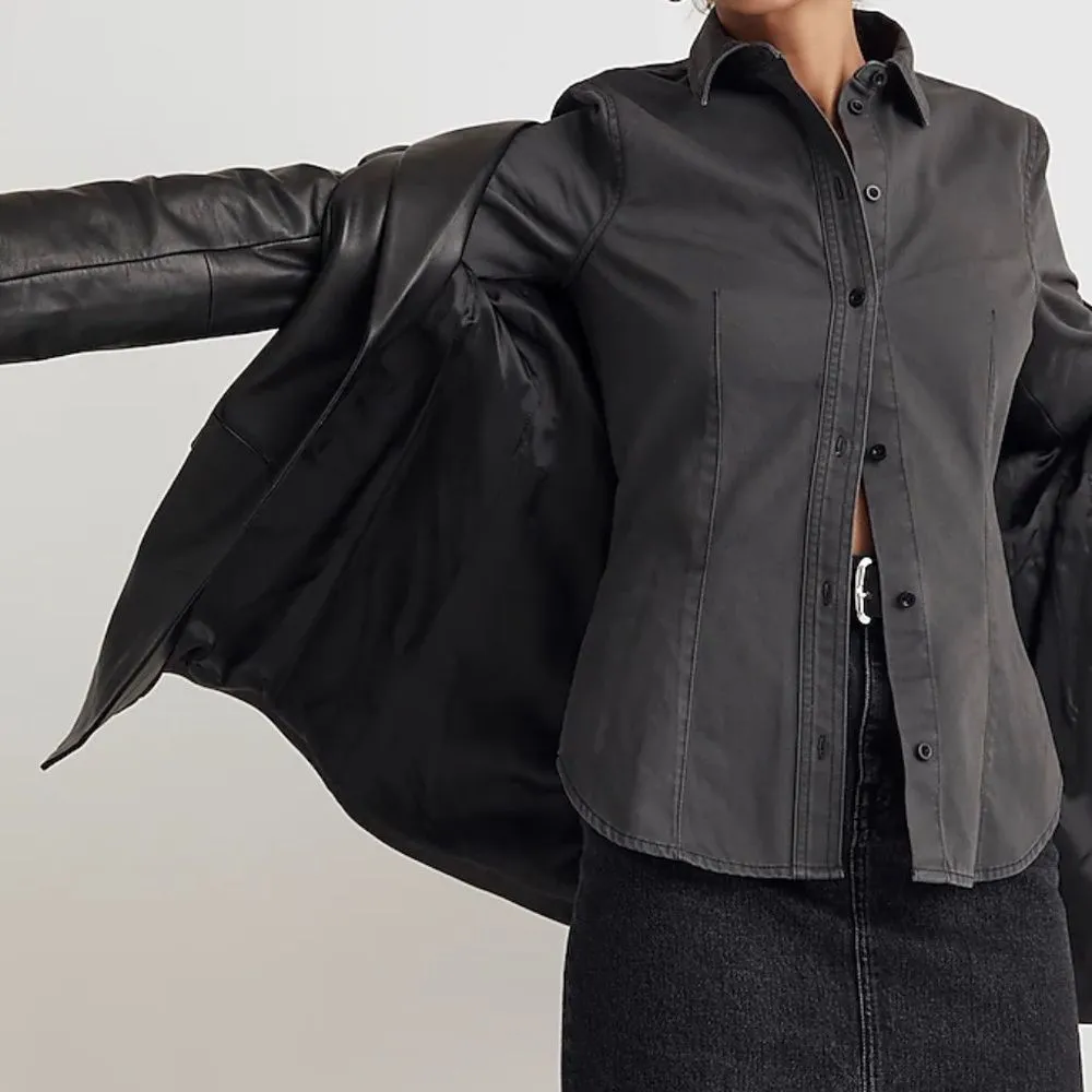 Madewell Women's Grey Darted Button-Up Shirt in (Re)generative Chino Size 10 - Image 3