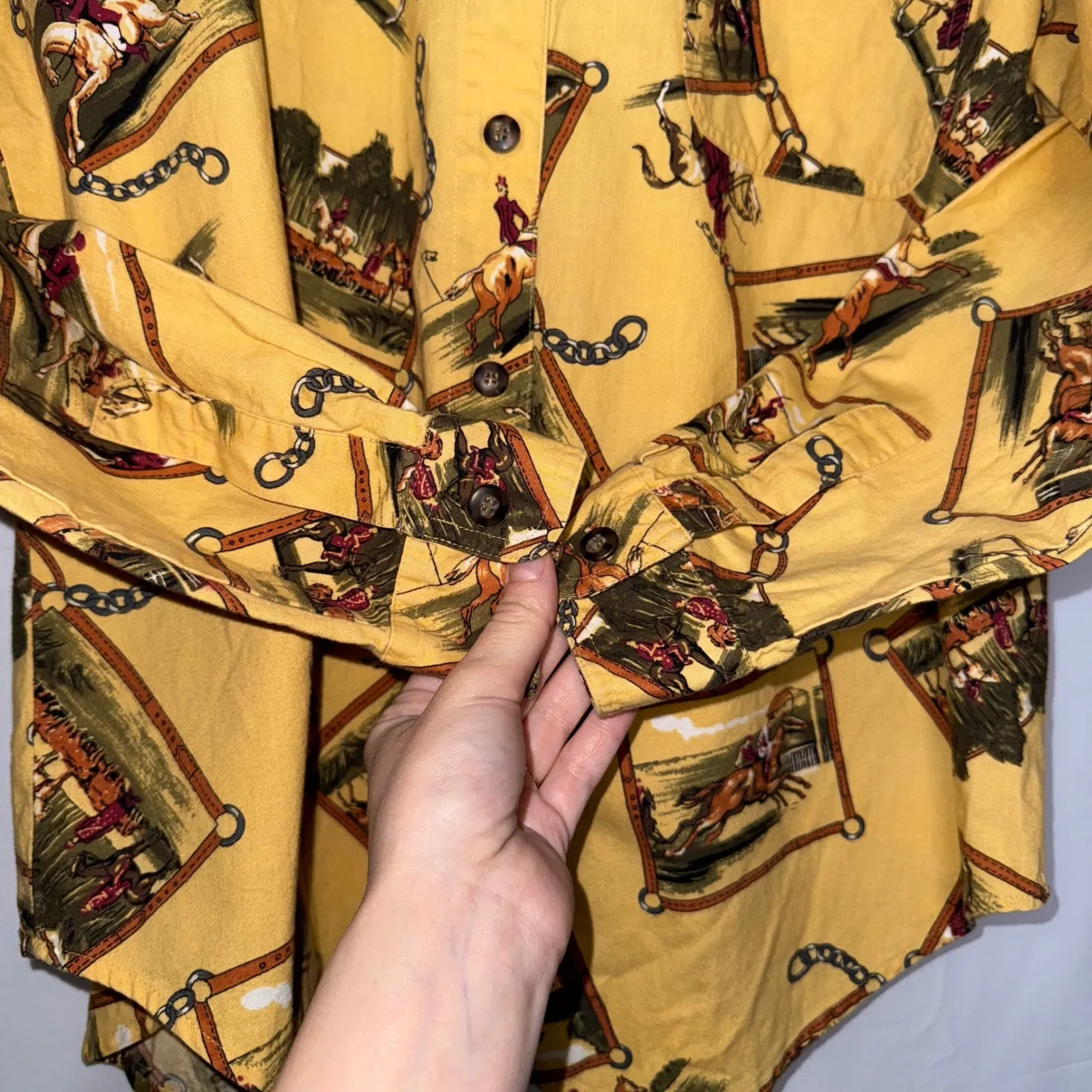 Equestrian Vintage Cottagecore Horse Long Sleeve Leslie Fay Button Up Blouse - Image 6