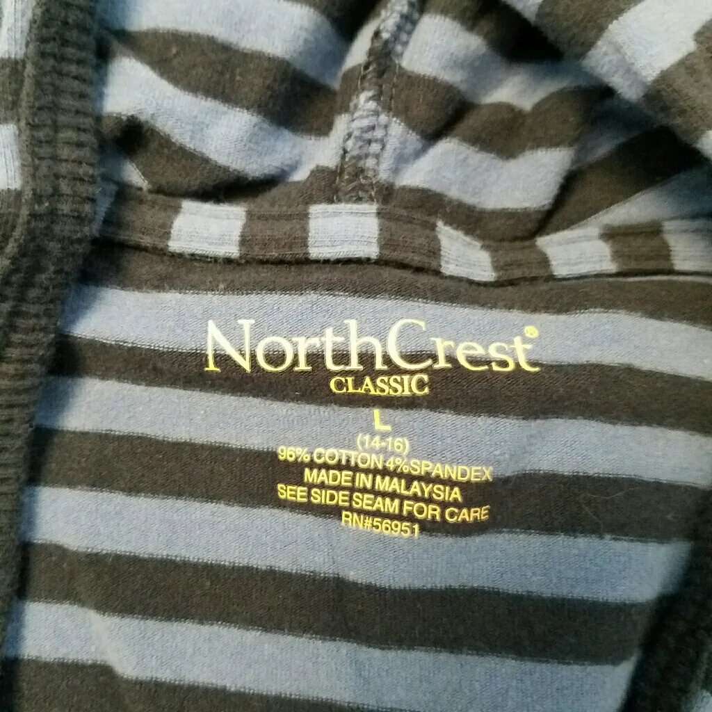 Blue and Navy Stripe Floral Print Hoodie Tshirt L - Image 5