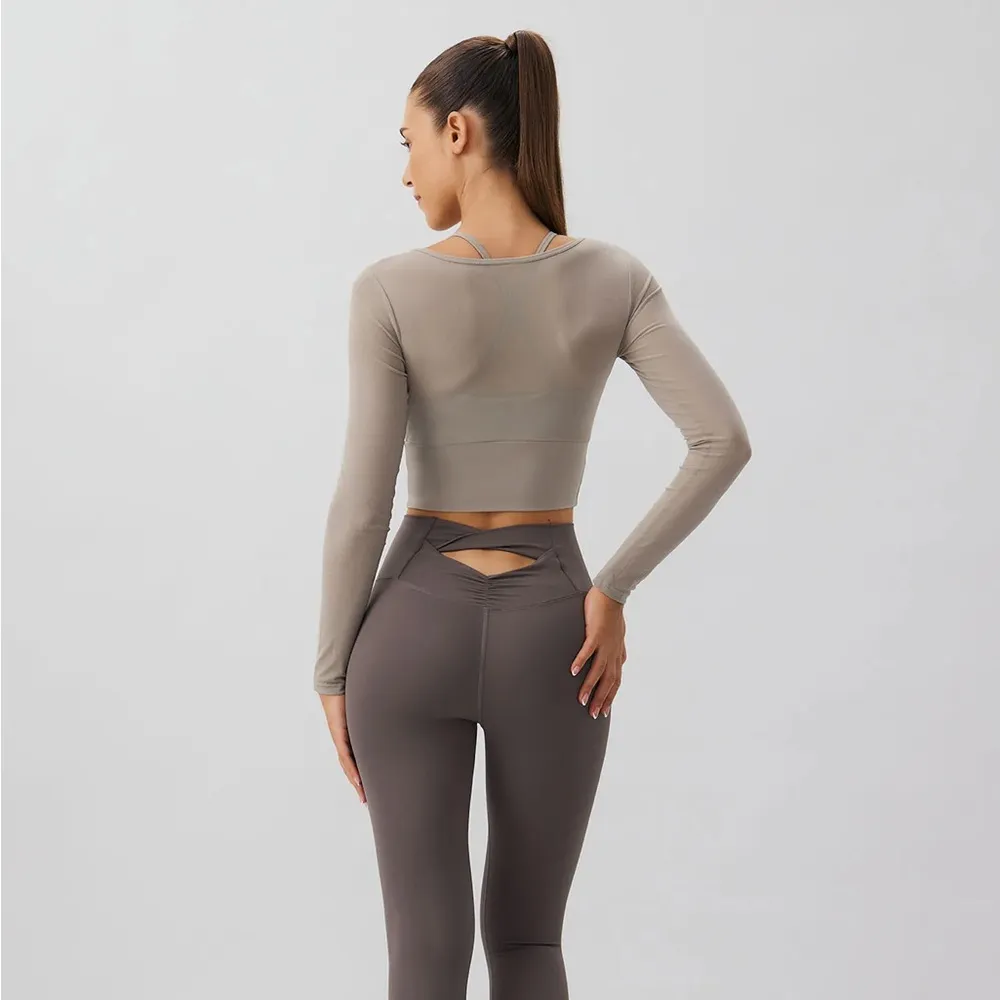 BERLOOK Khaki Cut Out Long Sleeve Light Support Top ONLY 75 Silver - Image 5