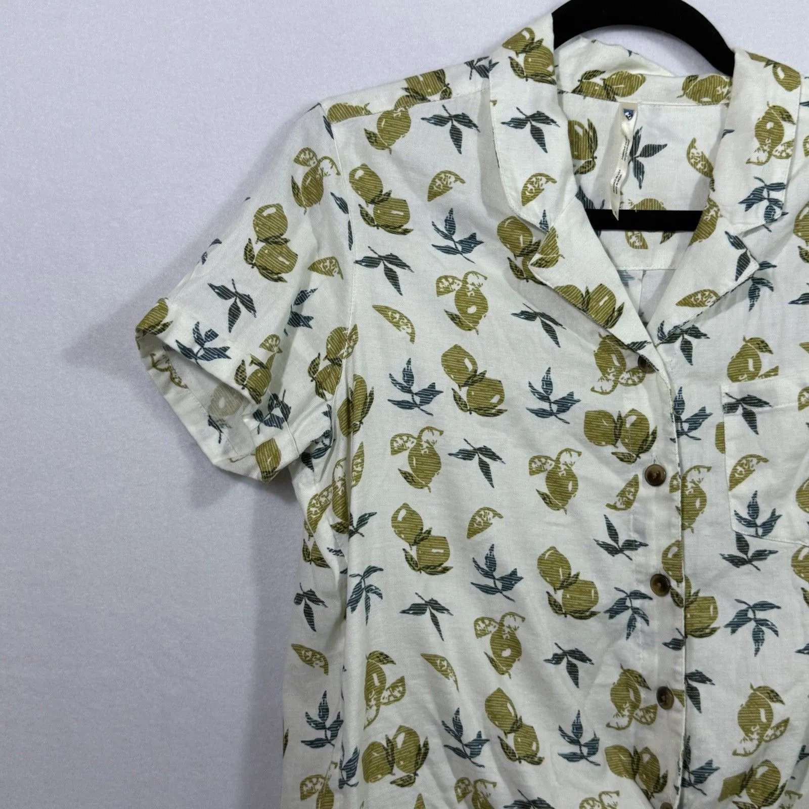 Kuhl Elsie Short Sleeve Button Up Tie Front Ivory Lemon Shirt Top Women's Size S - Image 4