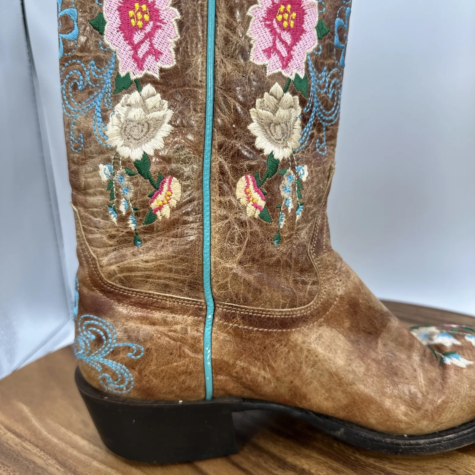 Macie Bean Rose Garden Cowboy Western Boots Snip Toe Embroidered Women's 6M Brown Size 6 - Image 6