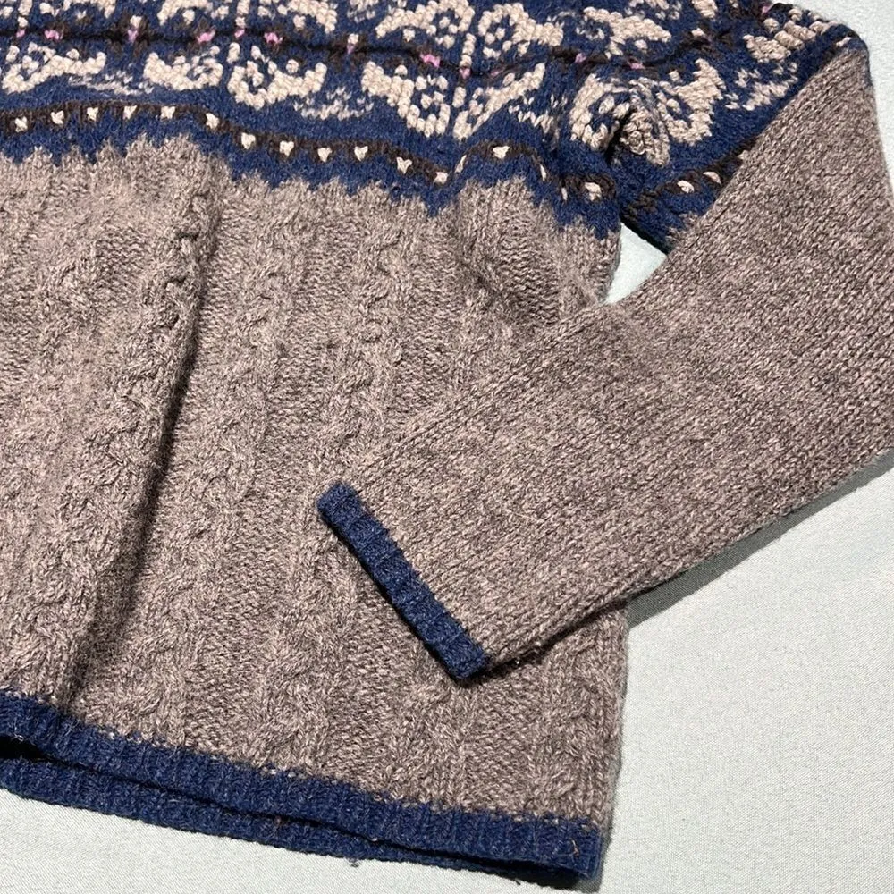 Carroll Reed Turtleneck Sweater 100% Wool Fair Isle Fisherman Core Gray Size L - Image 2