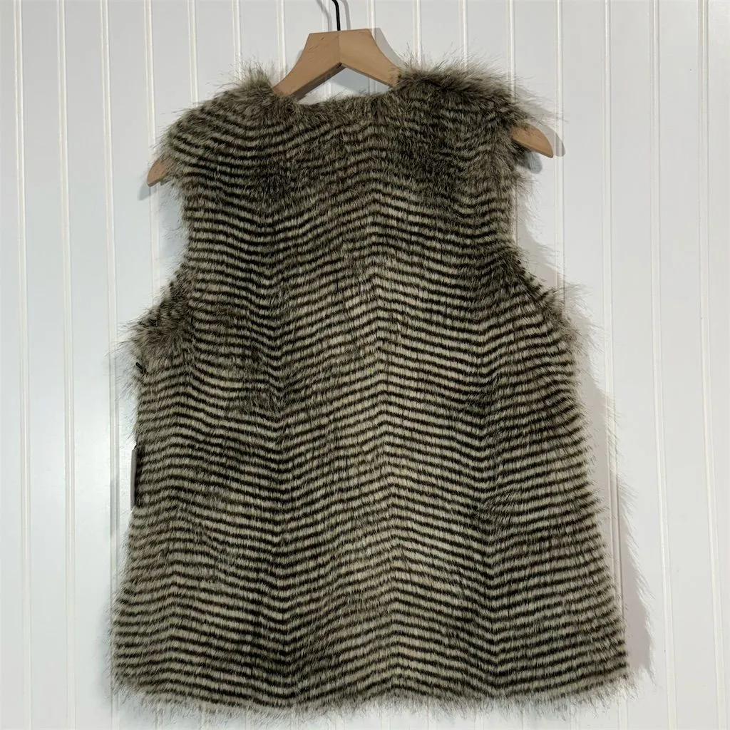 Jack by BB Dakota Faux Fur Vest M Brown Black Striped Boho Glam Penny Lane NWT Size M - Image 3