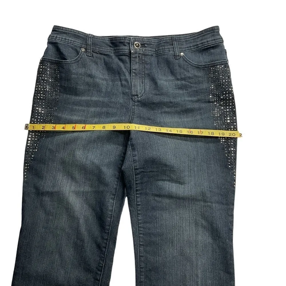 Chico's Platinum Embellished Denim Cropped Jeans Size‎ 12 Large Blue Dark Wash - Image 8