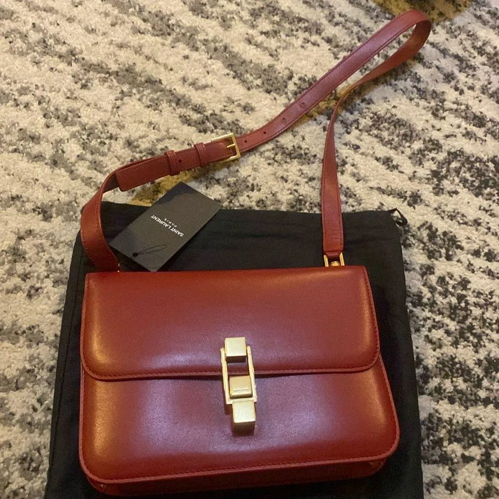 Saint Laurent Box Calfskin Le Carre Satchel Opyum Red - Image 2