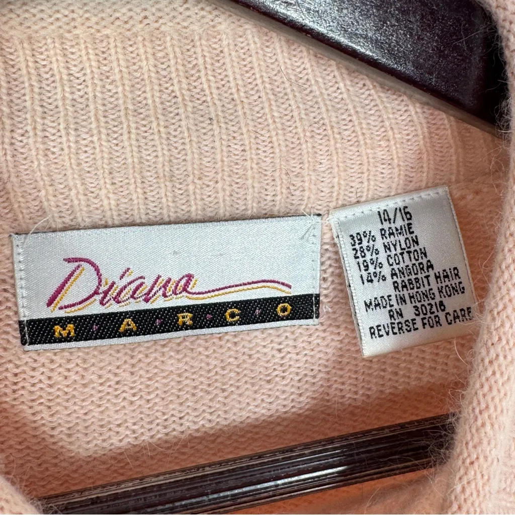 Vintage Diana Marco Beaded Angora Blend Mock Neck Tunic Sweater Pink 14 16 - Image 9