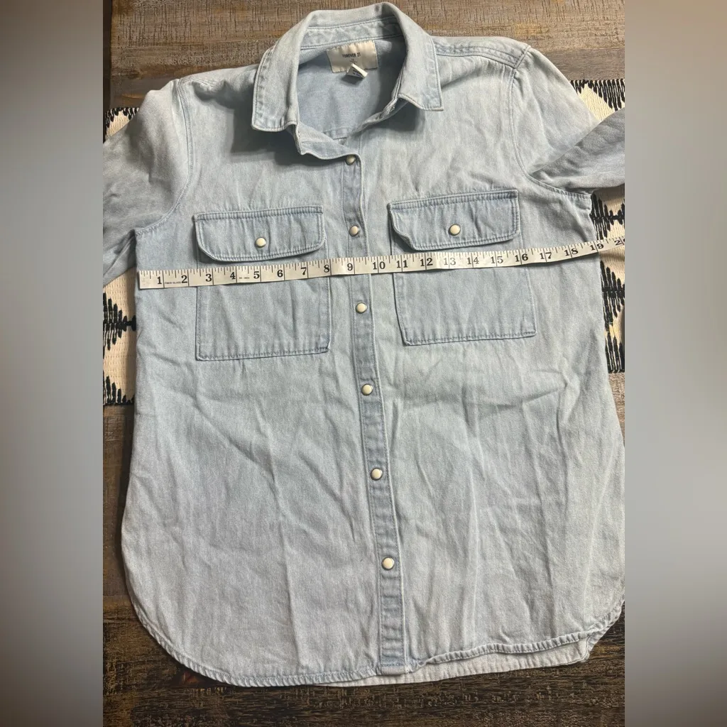 Forever 21 Denim Blue Button-Down Shirt with graphic - Image 3