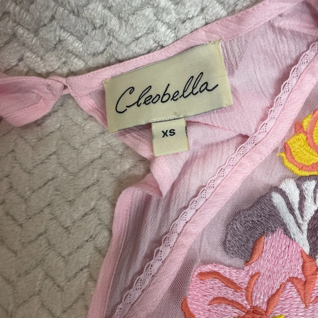 Cleobella Hayden Pink Mini Dress Boho Floral Embroidery Plunging Neckline XS - Image 7
