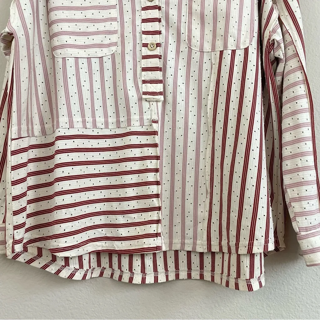 Umgee Striped Henley Oversized Laser Cut Slouchy Long Sleeve Top Size L - Image 8