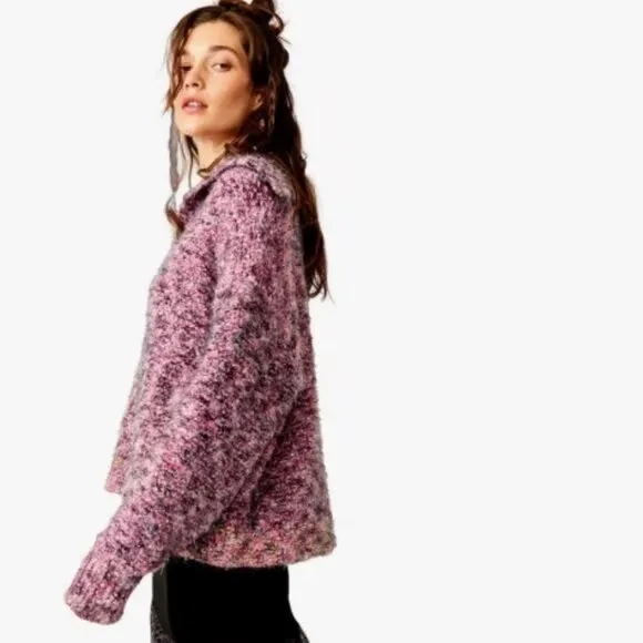 FREE PEOPLE Stellar Confetti Faux Fur Shaggy Oversized Crew Neck Sweater Sz L - Image 3