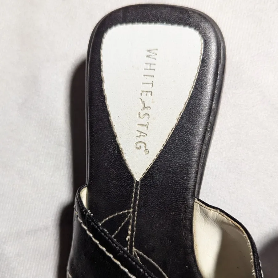 Vtg Y2K White Stag Black White Flower Faux Leather Toe Loop Slide Sandals Sz 6.5 - Image 4