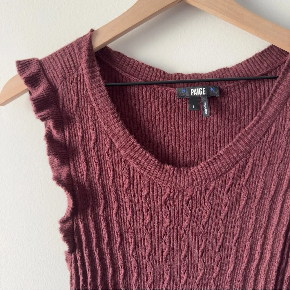 PAIGE Chocolate Wine Sleeveless knit Maxi Dress slit side waist tie bow L - Image 3