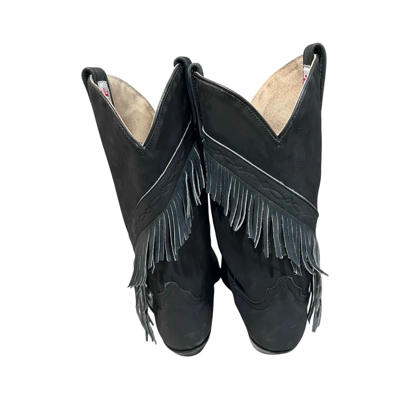 Rudel Black Leather Fringe Western Cowboy Boots Women’s 6.5 Handmade Mexico - Image 5