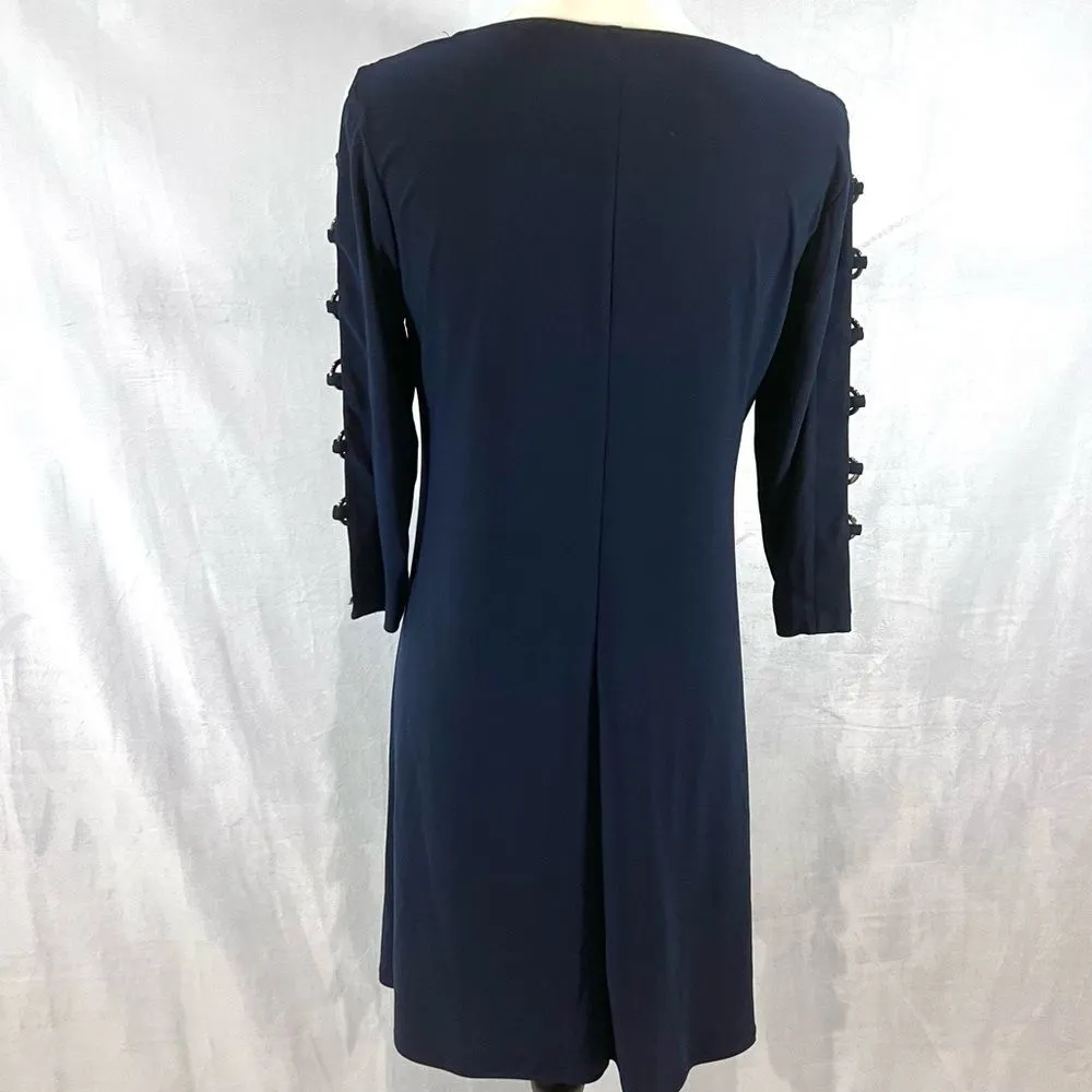MSK long silver embellished sleeves navy shift dress size small Blue - Image 4