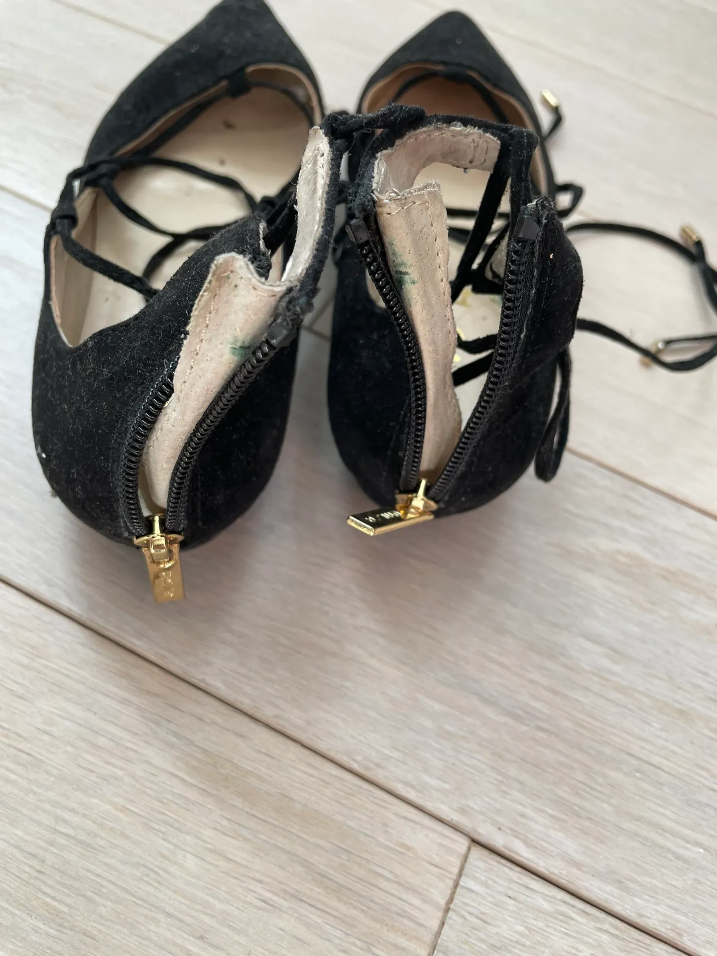 lace up ballet flats in black suede - Image 4