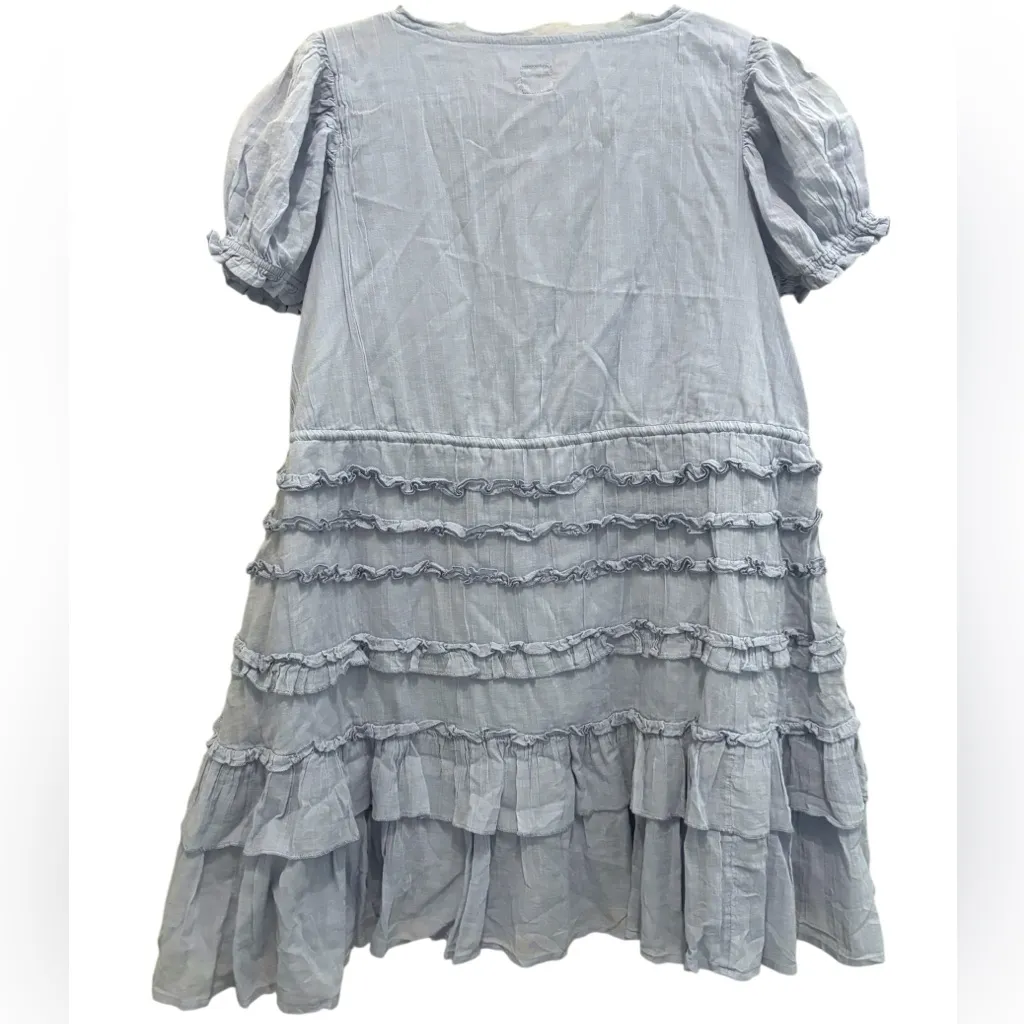 Free People Light Baby Blue v-neck ruffle bow tiered tunic dress - Image 7