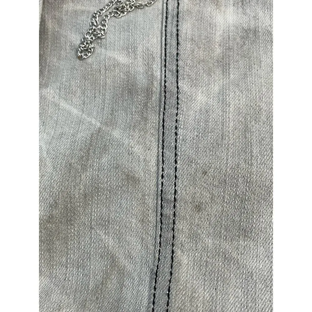 Y2K Vintage Denim Vest Medium Gray Bling Chains Grunge Indie Festival Emo - Image 8