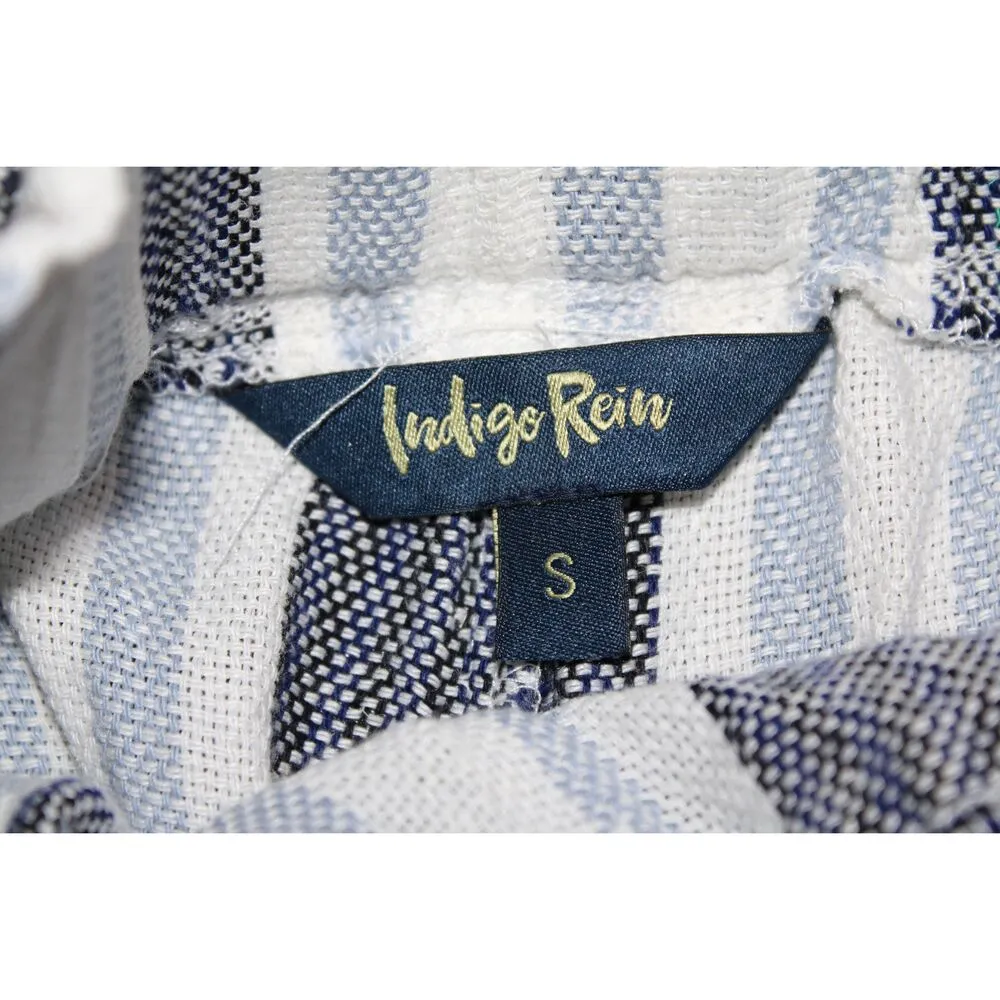 Womens Indigo Rein Blue Striped Linen Blend Paperbag High Waisted Shorts Size S - Image 3