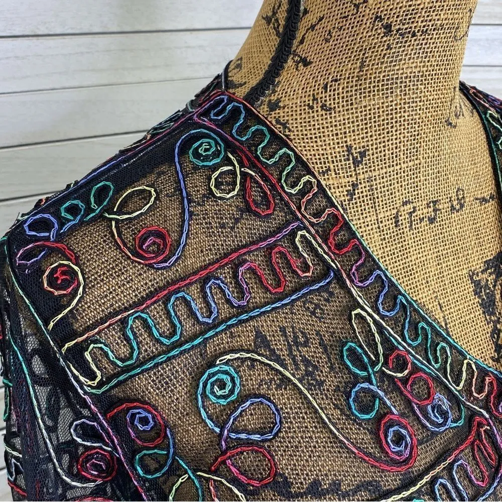 Jeannie‎ Rainbow Embroidered Sheer Button Front Cardigan Shirt Black Medium Black - Image 7