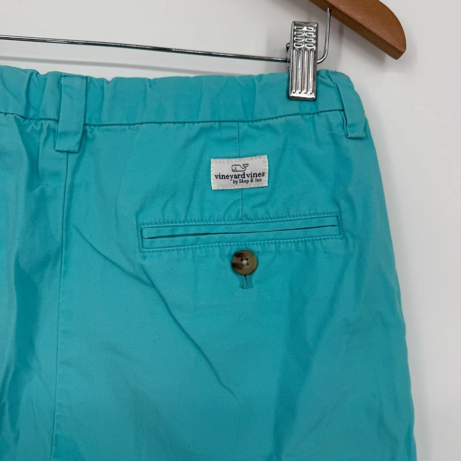 Vineyard Vines Chino Shorts‎ Womens 18 Aqua Blue Cotton Logo Flat Front Outdoor - Image 5