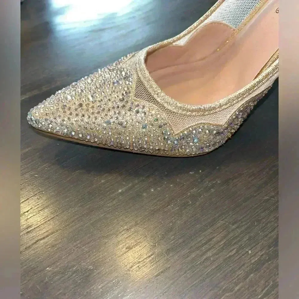 De Blossom Glitter Mesh Pointed Toe Stiletto Heels Wedding Evening Pumps - Image 5