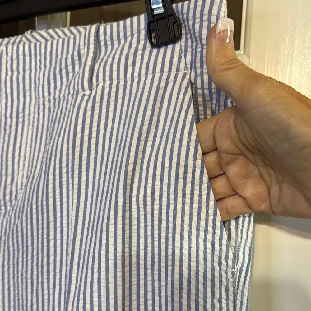 TOMMY HILFIGER Blue & White Seersucker Wide Leg Trousers Pants Size 4 - Image 3