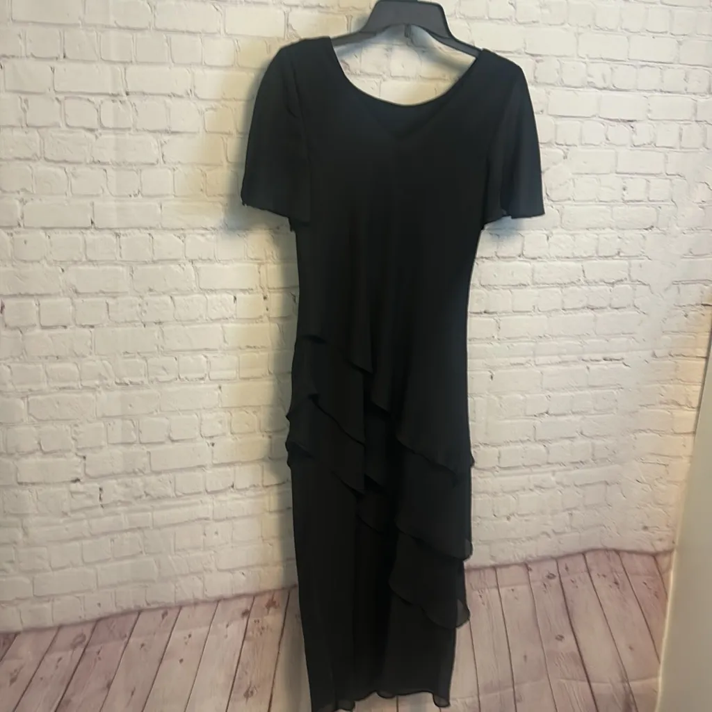 Vintage VIRGO black capsule layered ruffle beaded sheath dress USA 4 P gothic Size 4P - Image 11