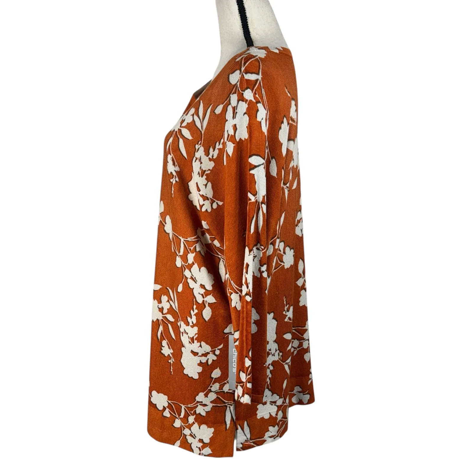 Chico's SZ 3 (X-Large) Tunic Sweater Floral 3/4 Dolman Sleeve Boat Neck Pullover - Image 6