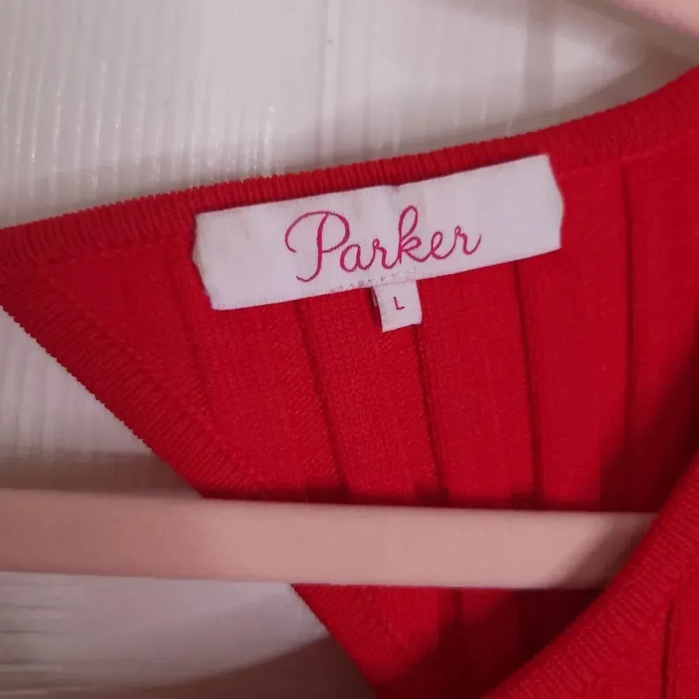 PARKER Hamilton Knit Fit and Flare Dress Red Short Sleeve Size Large - Image 4