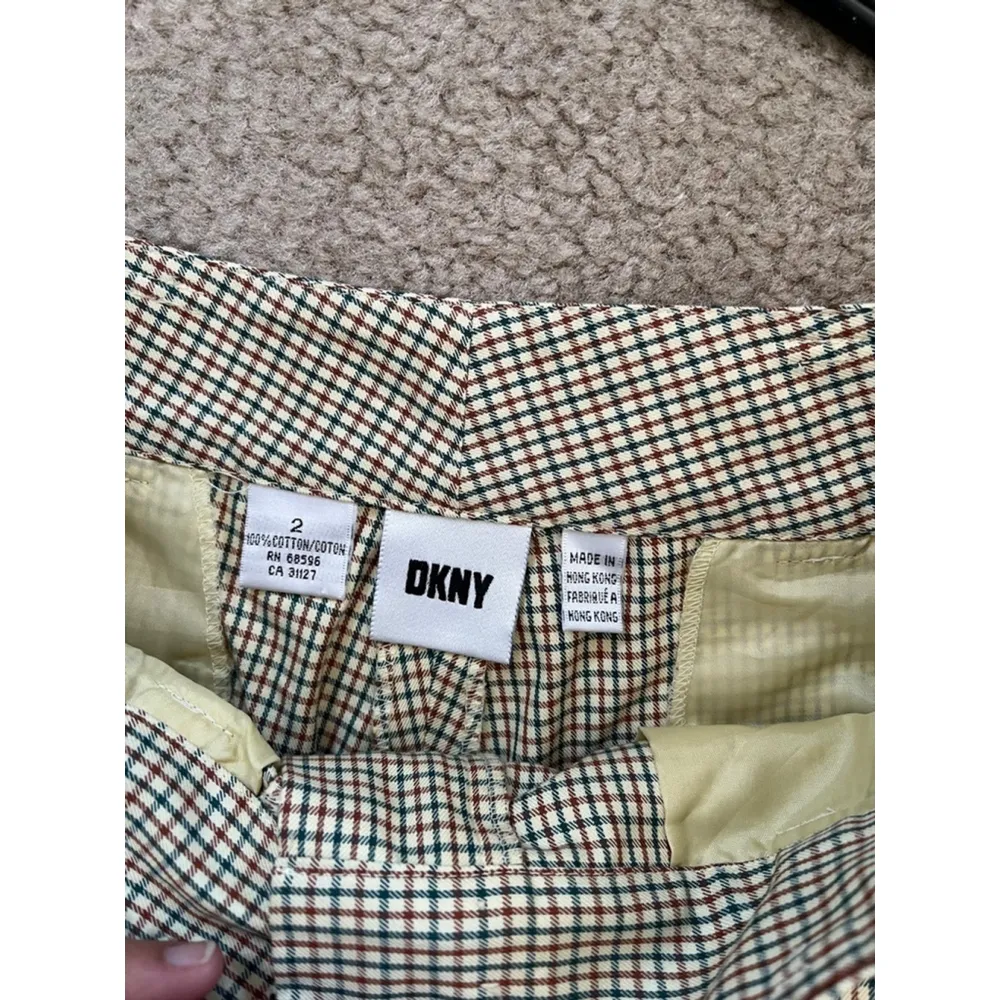 Vintage 70s DKNY cotton yellow Brown Green plaid straight leg Pants, Size 2, - Image 8