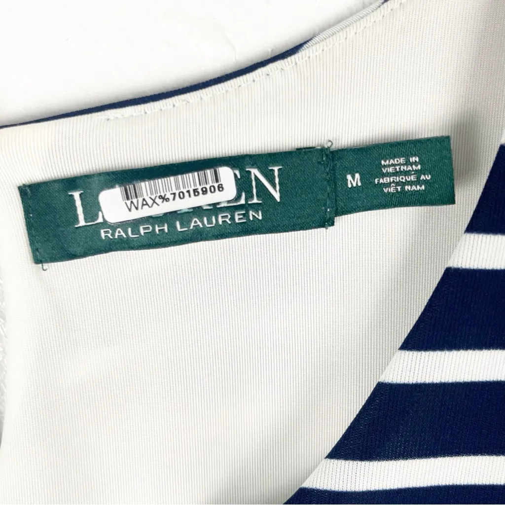 LAUREN RALPH LAUREN Blue White Stripe Sleeveless Side Pockets Lined Dress Medium - Image 3