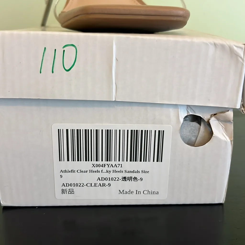 Athlefit square toe chunky block heel sandals, with clear double straps Tan Size 9 - Image 6