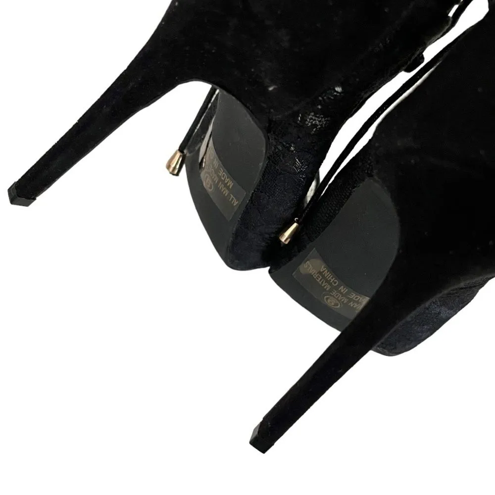 LILIANA Black Stilleto Shoes Lace Up Peep Toe Size 9 Lace Fabric - Image 5