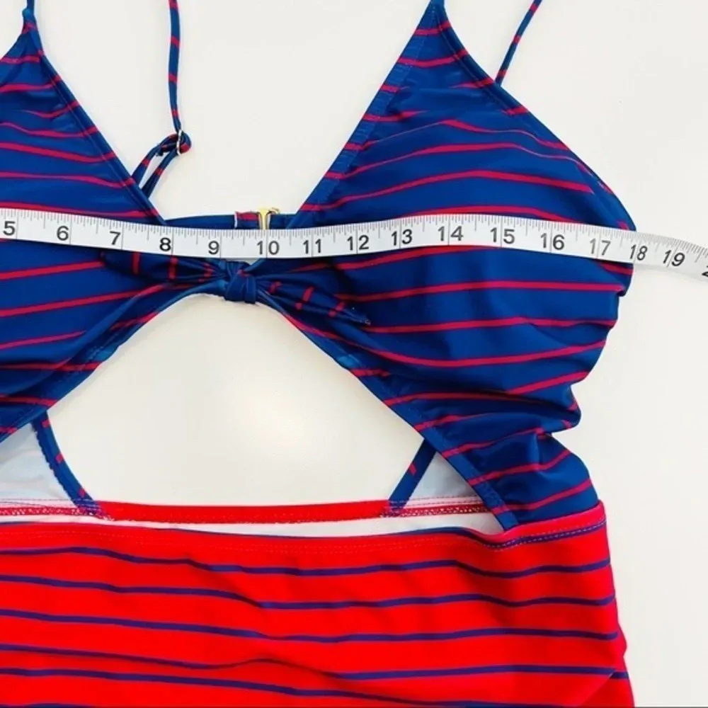 HOT WATER Fiesta Red & French Blue‎ Stripe High-Waist Monokini XL - Image 9