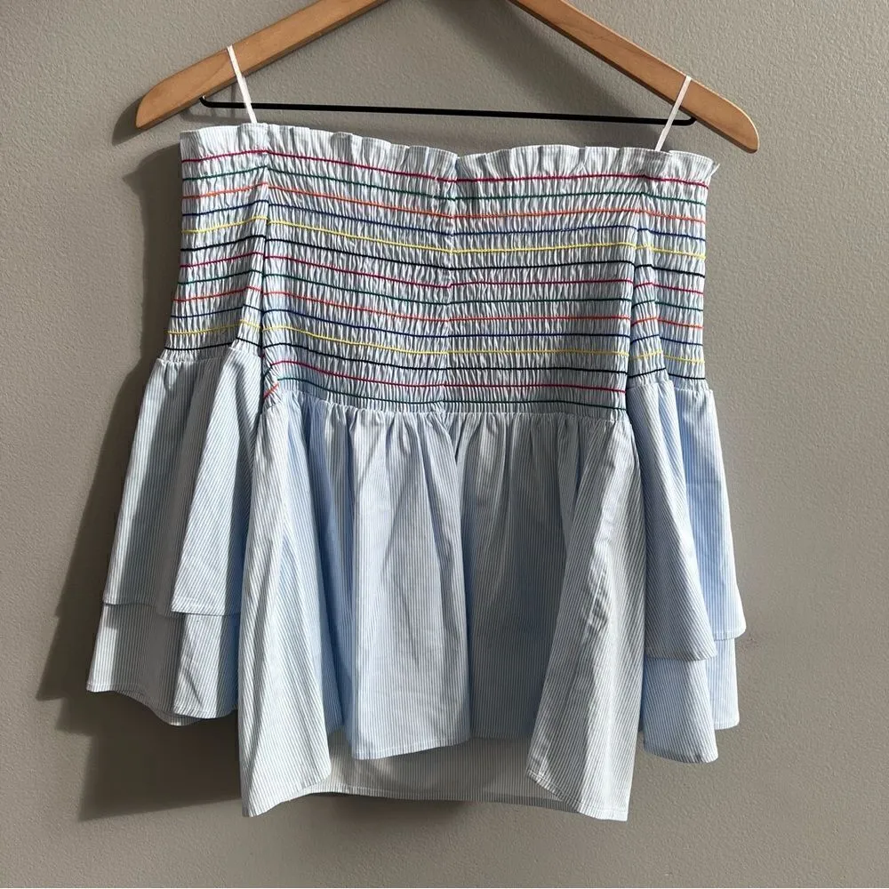 Belle + Sky Blue Off the Shoulder Peplum Top NWT Delight Blue Strip Size Small - Image 4