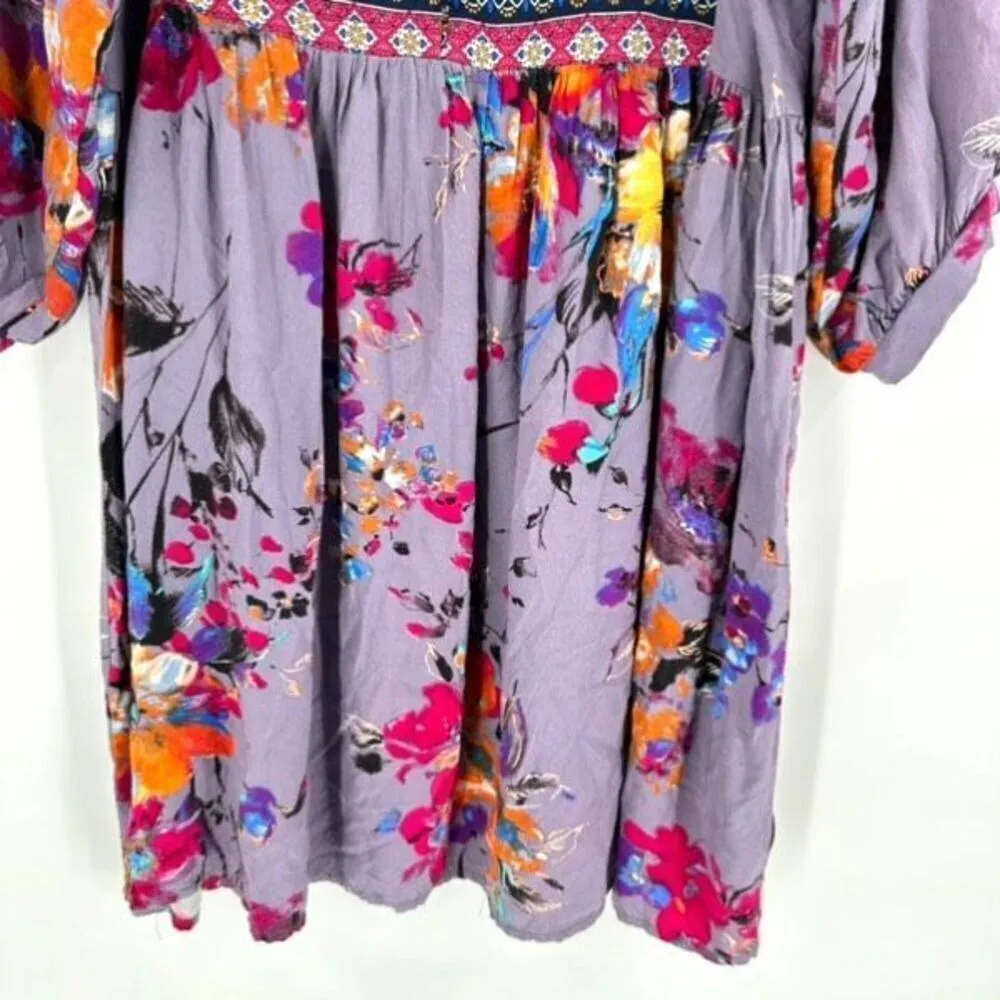 Umgee Women's Floral Paisley 3/4 Sleeve V-Neck Peasant Tunic Dress Purple Medium - Image 8