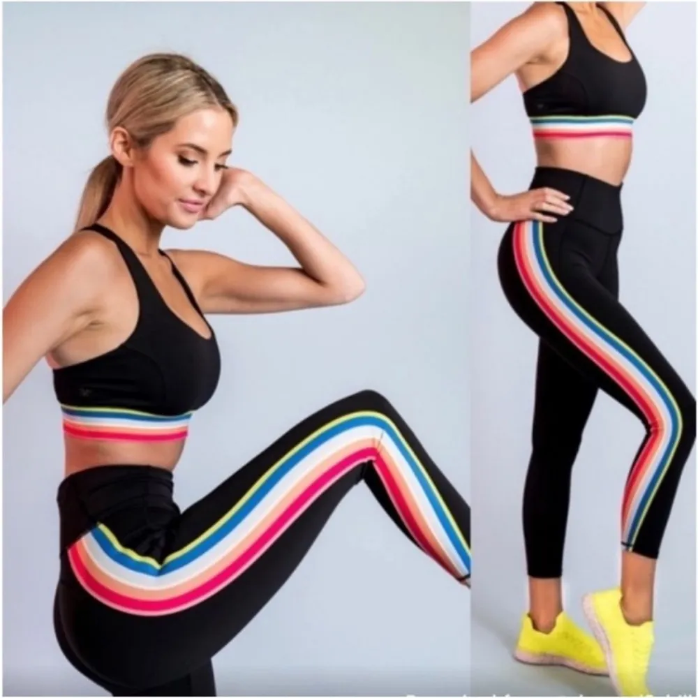 IVL Collective High Waisted Rainbow Striped Leggings. Size 4. EUC Black - Image 13