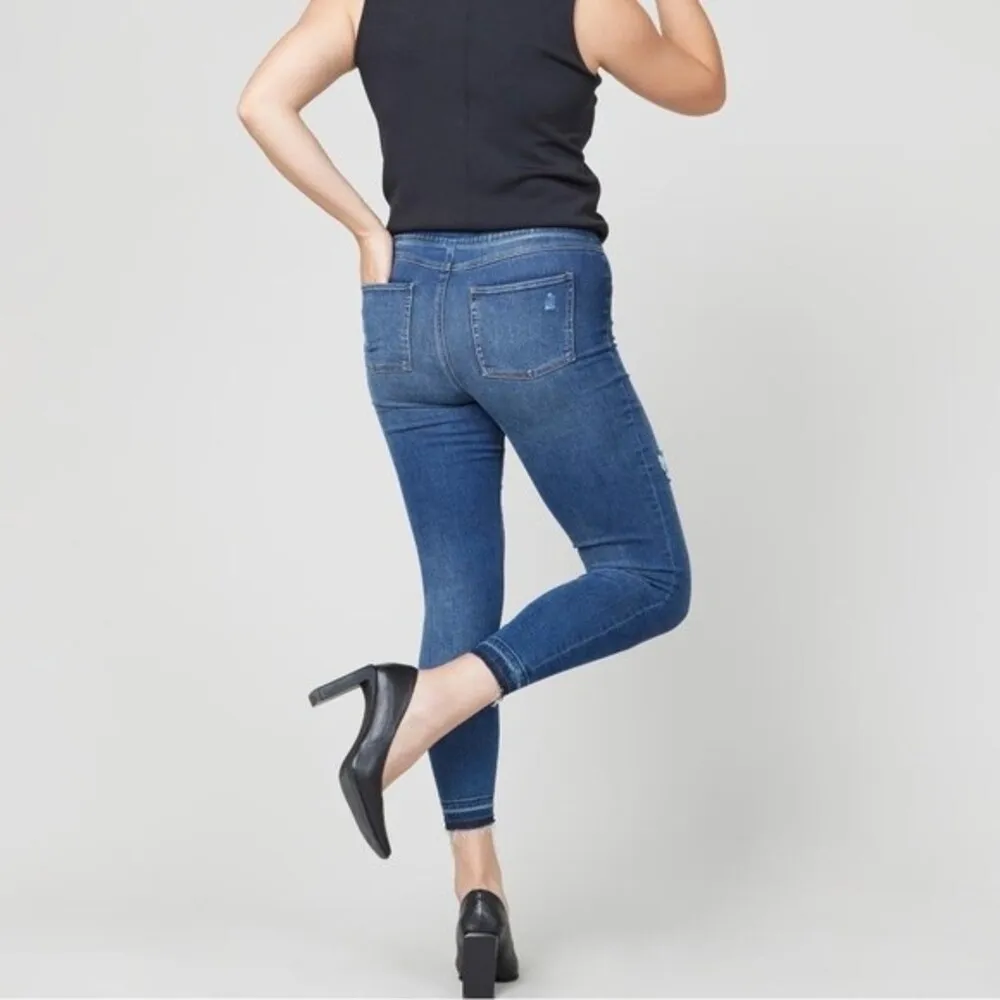 SPANX distressed medium wash raw hem ankle skinny jeans size small petite - Image 2