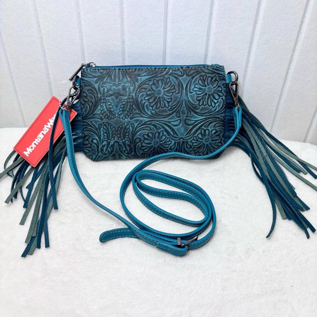 Montana‎ West Blue /teal Floral Clutch with Fringe - Image 2
